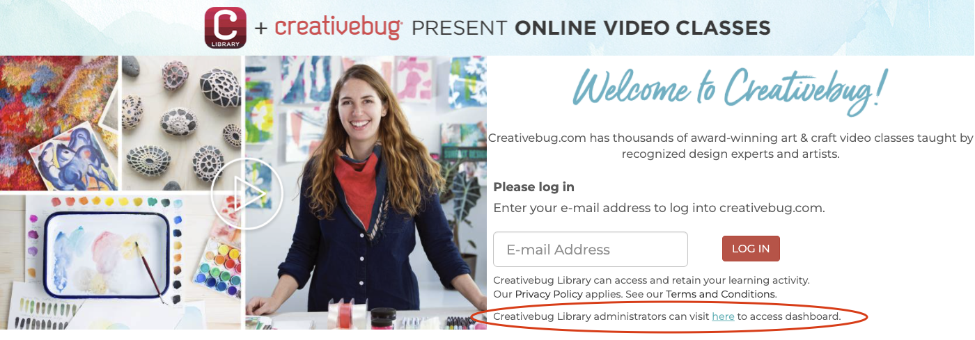 Creativebug Log In with admin