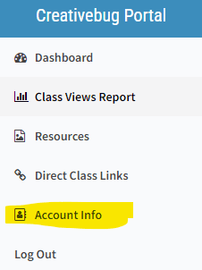Creativebug Portal Menu - Account Info