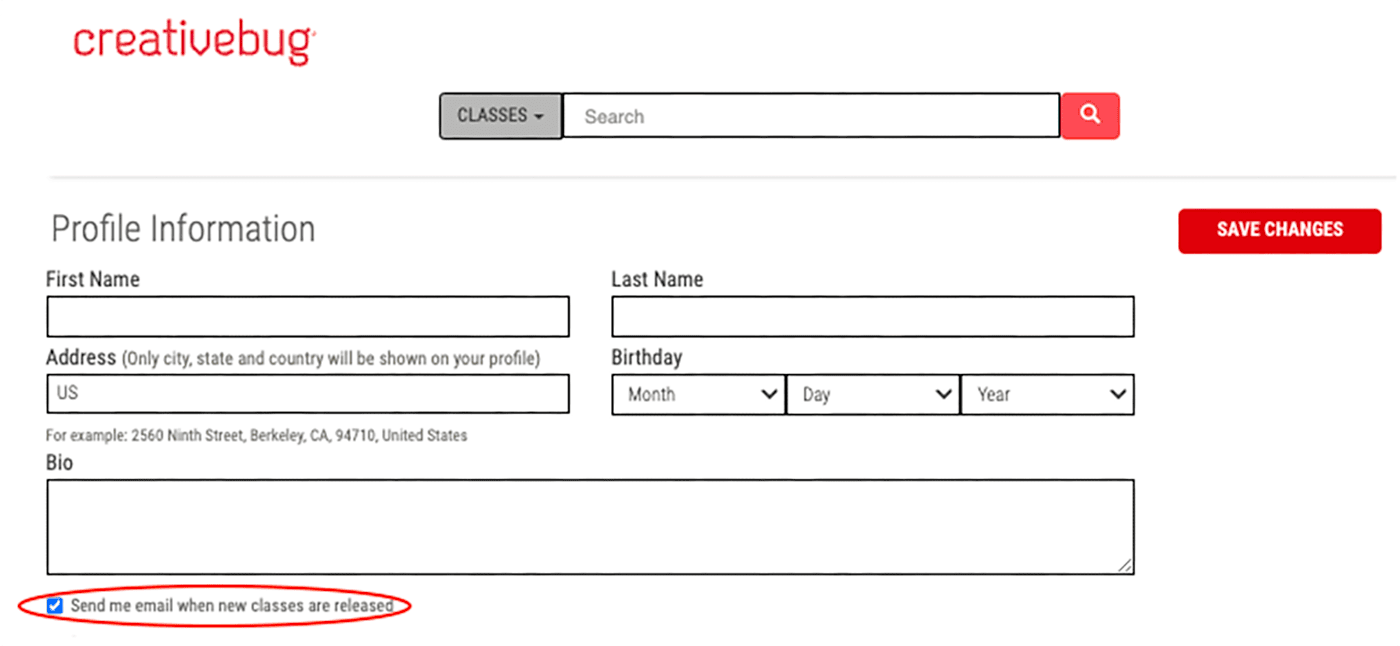 Image of email opt in on account profile page
